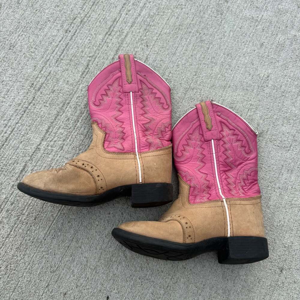 Old West Girls Pink and Tan Leather Western Cowboy Boots Style 1938I toddler 7